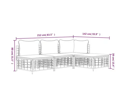 4-Daļīgs Dārza Mēbeļu Komplekts Ar Matračiem, Pe Rotangpalma Vidaxl