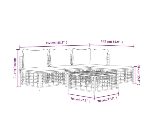 5-Osaline Aiamööbli Komplekt Patjadega, Antratsiit, Polürotang