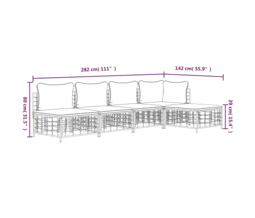 5-Osaline Aiamööbli Komplekt Patjadega, Antratsiit, Polürotang