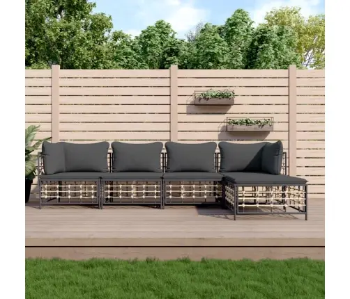 5-Osaline Aiamööbli Komplekt Patjadega, Antratsiit, Polürotang 5-Osaline Aiamööbli Komplekt Patjadega, Antratsiit, Polürotang