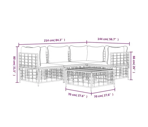 5-Osaline Aiamööbli Komplekt Patjadega, Antratsiit, Polürotang