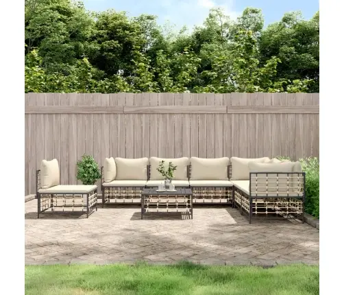 Sodo Komplektas Su Pagalvėmis, 8 Dalių, Antracito, Poliratanas