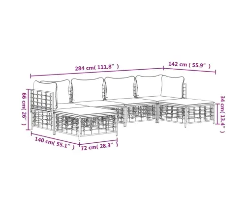 6-Osaline Aiamööbli Komplekt Patjadega, Antratsiit, Polürotang