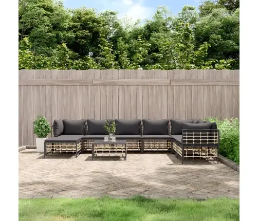 Sodo Komplektas Su Pagalvėmis, 9 Dalių, Antracito, Poliratanas