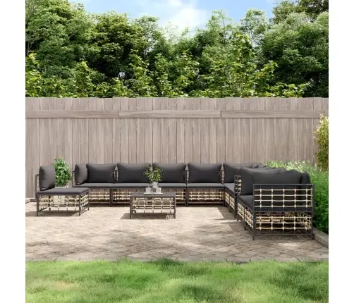 Sodo Komplektas Su Pagalvėmis, 11 Dalių, Antracito, Poliratanas