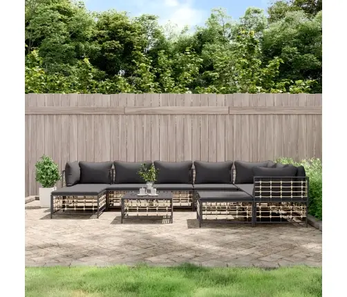 10-Osaline Aiamööbli Komplekt Patjadega, Antratsiit, Polürotang