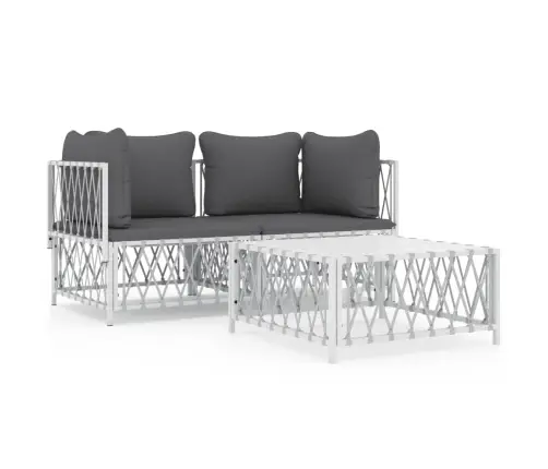 3-Daļīgs Dārza Mēbeļu Komplekts Ar Matračiem, Balts Tērauds Vidaxl