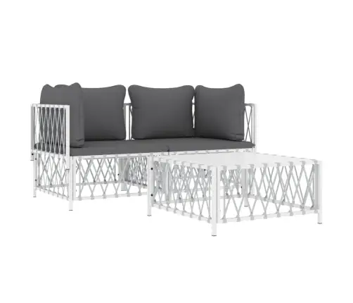 3-Daļīgs Dārza Mēbeļu Komplekts Ar Matračiem, Balts Tērauds Vidaxl