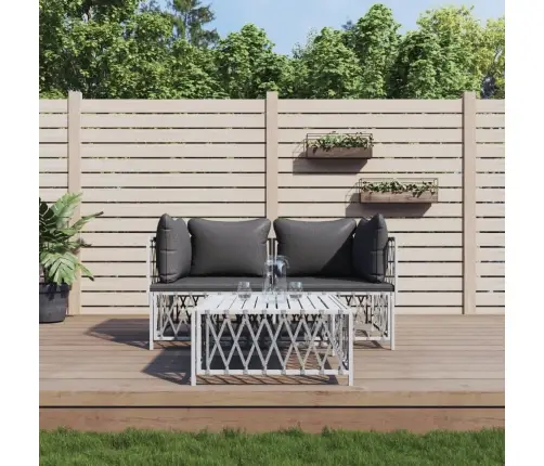 3-Daļīgs Dārza Mēbeļu Komplekts Ar Matračiem, Balts Tērauds Vidaxl