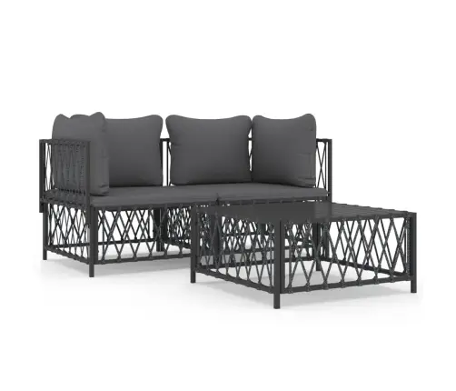 3-Daļīgs Dārza Atpūtas Mēbeļu Komplekts Ar Matračiem, Tērauds Vidaxl