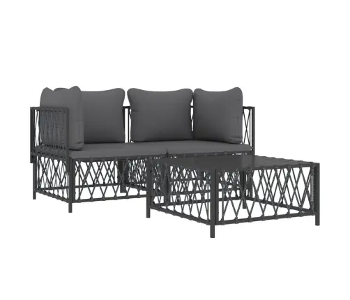 3-Daļīgs Dārza Atpūtas Mēbeļu Komplekts Ar Matračiem, Tērauds Vidaxl