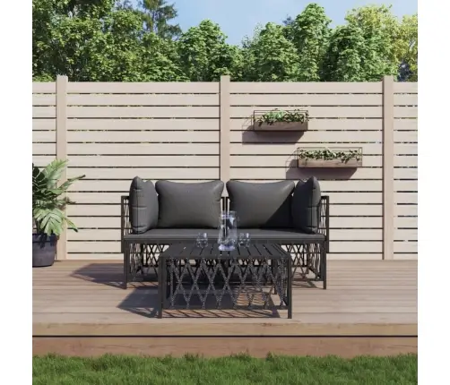 3-Daļīgs Dārza Atpūtas Mēbeļu Komplekts Ar Matračiem, Tērauds Vidaxl