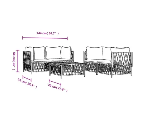5-Osaline Aiamööbli Komplekt Patjadega, Valge, Teras