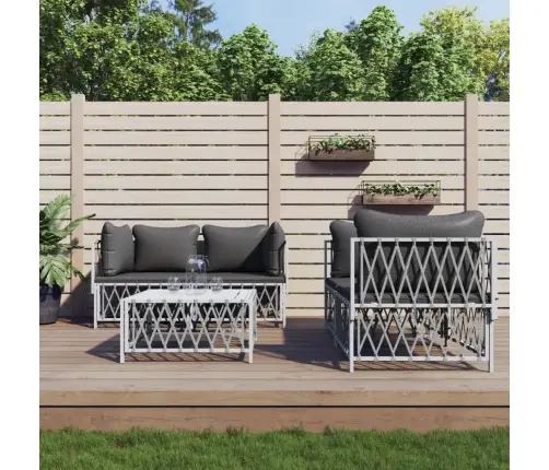 5-Osaline Aiamööbli Komplekt Patjadega, Valge, Teras