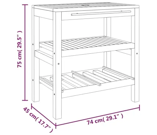 Vannasistabas Skapītis, 2 Plaukti, 74X45X75 Cm, Masīvs Tīkkoks Vidaxl