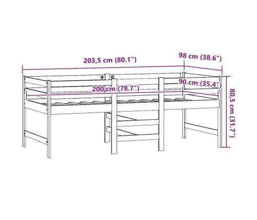 Voodiraam Ilma Madratsita, 90 X 200 cm Männipuit