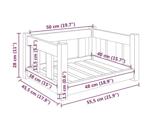 Suņu Gulta, 55,5X45,5X28 Cm, Priedes Masīvkoks, Balta Vidaxl