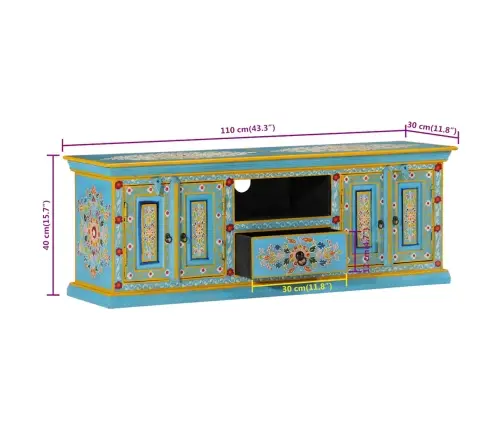 Televizoriaus Spintelė, Mėlyna, 110X30X40cm Mango Masyvas