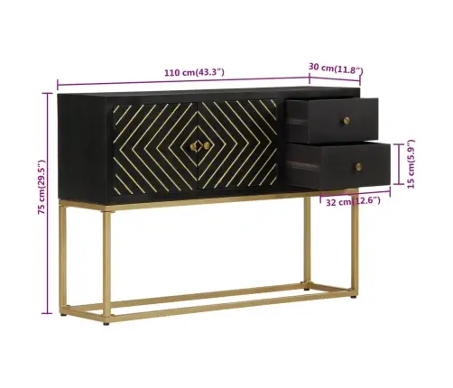 Kumode, Melna Un Zelta Krāsa, 110X30X75 Cm, Mango Masīvkoks Vidaxl