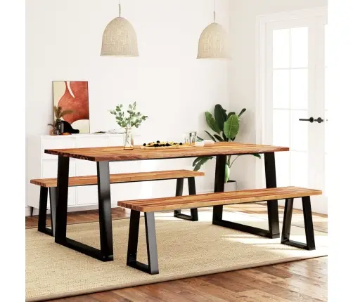 3-Daļīgs Dārza Mēbeļu Komplekts, Dabīgas Malas, Akācijas Koks Vidaxl