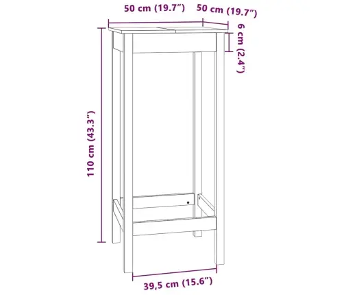 Bāra Galds, 50X50X110 Cm, Priedes Masīvkoks Vidaxl