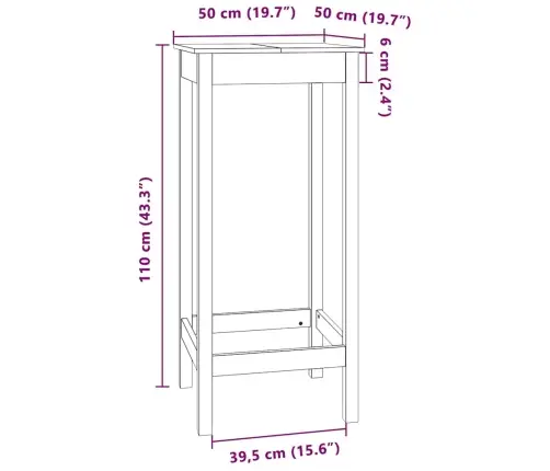 Baarilaud, Valge, 50 X 50 X 110 cm Männipuit