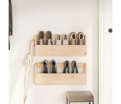 Seinale Kinnitatavad Jalatsiriiulid 2 Tk, 59X9X23 cm Männipuit