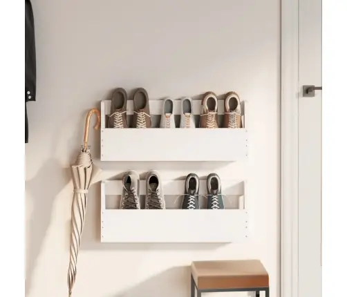 Sienas Apavu Plaukti, 2 Gab., Balti, 59X9X23 Cm, Priedes Koks Vidaxl