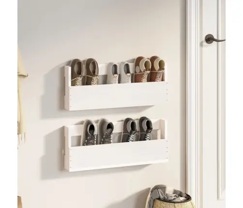 Sienas Apavu Plaukti, 2 Gab., Balti, 59X9X23 Cm, Priedes Koks Vidaxl