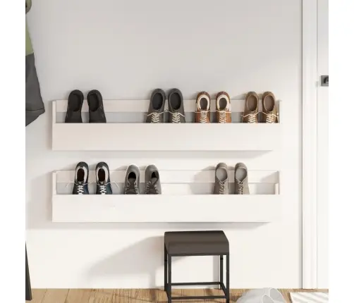 Sieninės Batų Lentynos, 2Vnt., Baltos, 110X9X23cm Pušis