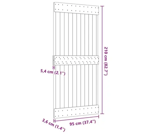 Durvis Narvik, 95X210 Cm, Priedes Masīvkoks Vidaxl