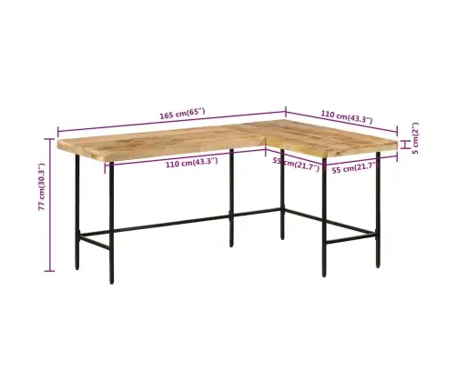 Rakstāmgalds, 165X110X77 Cm, Mango Masīvkoks, Dzelzs Vidaxl