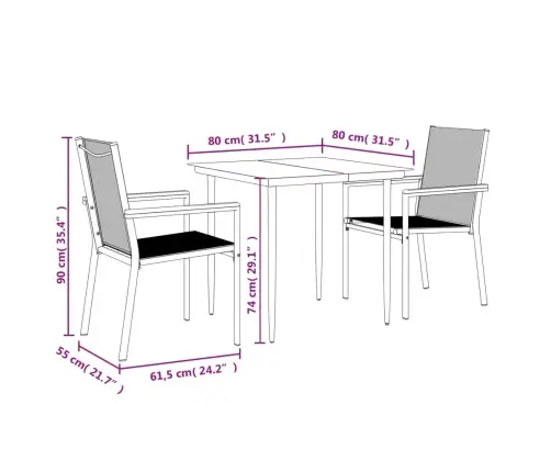 Sodo Valgomojo Komplektas, 3 Dalių, Juodas, Tekstilenas/Plienas