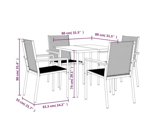 5-Osaline Aia Söögimööbli Komplekt, Must, Tekstileen Ja Teras