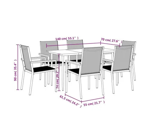 Sodo Valgomojo Komplektas, 7 Dalių, Juodas, Tekstilenas/Plienas