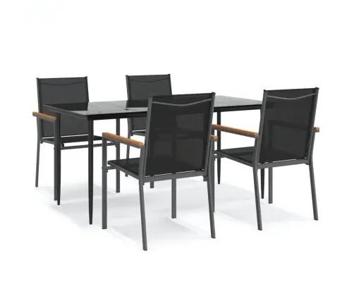 5-Osaline Aia Söögimööbli Komplekt, Must, Tekstileen Ja Teras