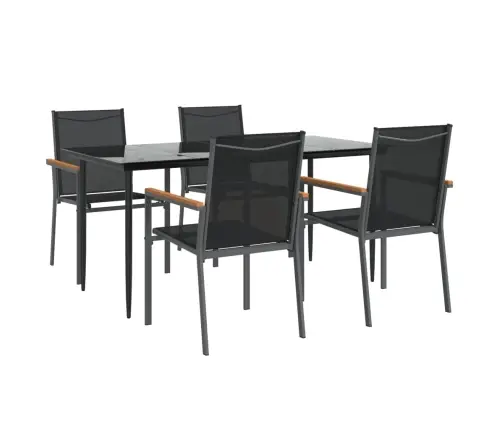 5-Osaline Aia Söögimööbli Komplekt, Must, Tekstileen Ja Teras