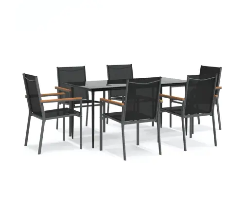 7-Daļīgs Dārza Mēbeļu Komplekts, Tekstilēns Un Tērauds, Melns Vidaxl