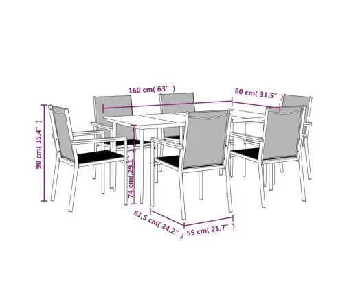7-Daļīgs Dārza Mēbeļu Komplekts, Tekstilēns Un Tērauds, Melns Vidaxl
