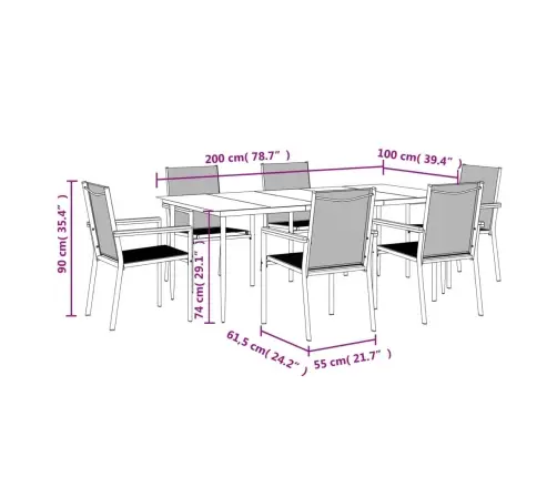 7-Daļīgs Dārza Mēbeļu Komplekts, Tekstilēns Un Tērauds, Melns Vidaxl