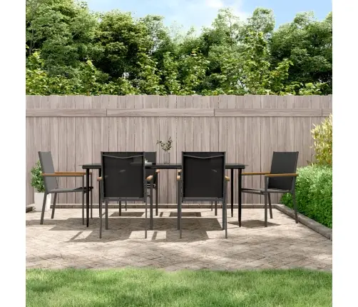 7-Daļīgs Dārza Mēbeļu Komplekts, Tekstilēns Un Tērauds, Melns Vidaxl