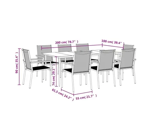 9-Daļīgs Dārza Mēbeļu Komplekts, Tekstilēns Un Tērauds, Melns Vidaxl