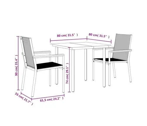 Sodo Valgomojo Komplektas, 3 Dalių, Juodas, Tekstilenas/Plienas