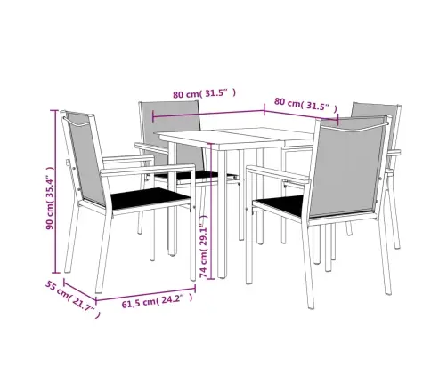 5-Daļīgs Dārza Mēbeļu Komplekts, Tekstilēns Un Tērauds, Melns Vidaxl