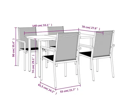 5-Osaline Aia Söögimööbli Komplekt, Must, Tekstileen Ja Teras