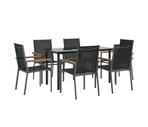 7-Daļīgs Dārza Mēbeļu Komplekts, Tekstilēns Un Tērauds, Melns Vidaxl