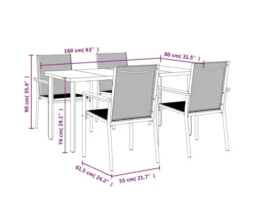 5-Daļīgs Dārza Mēbeļu Komplekts, Tekstilēns Un Tērauds, Melns Vidaxl