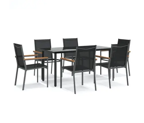 7-Daļīgs Dārza Mēbeļu Komplekts, Tekstilēns Un Tērauds, Melns Vidaxl