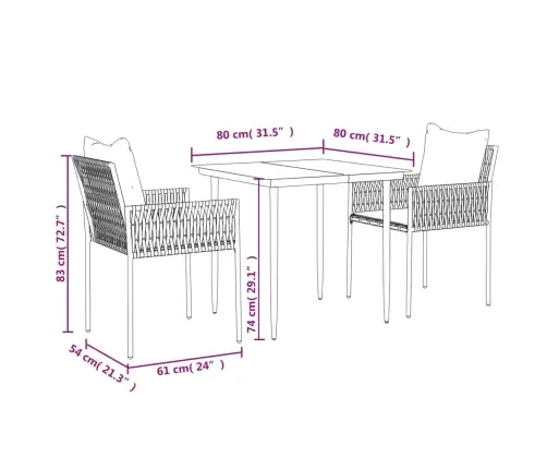 3-Daļīgs Dārza Mēbeļu Komplekts, Matrači, Pe Rotangpalma Vidaxl