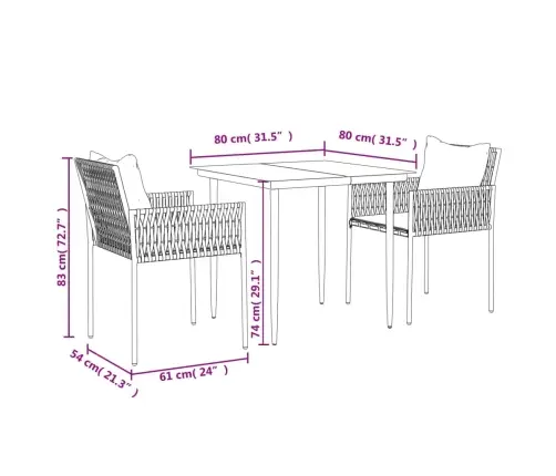 3-Daļīgs Dārza Mēbeļu Komplekts, Matrači, Pe Rotangpalma Vidaxl